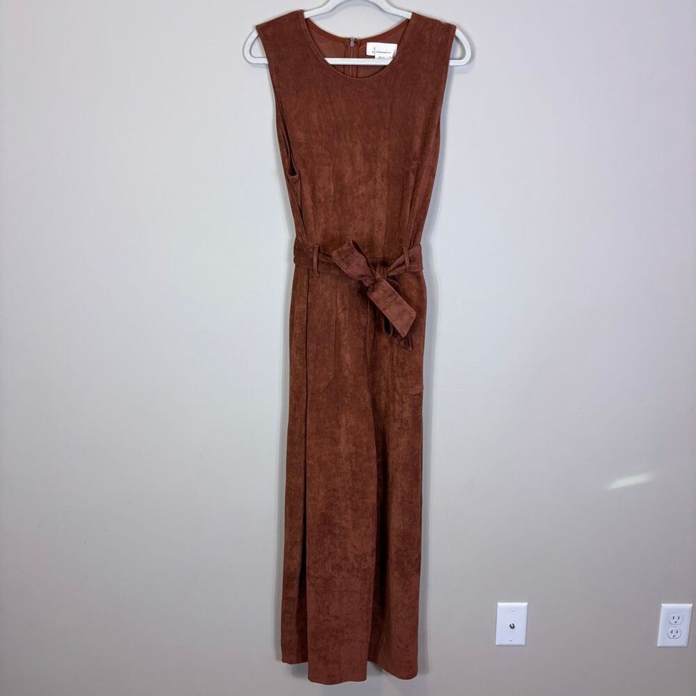 New Anthropologie‎ Brown Cedar Faux Suede Sleeveless Jumpsuit XL